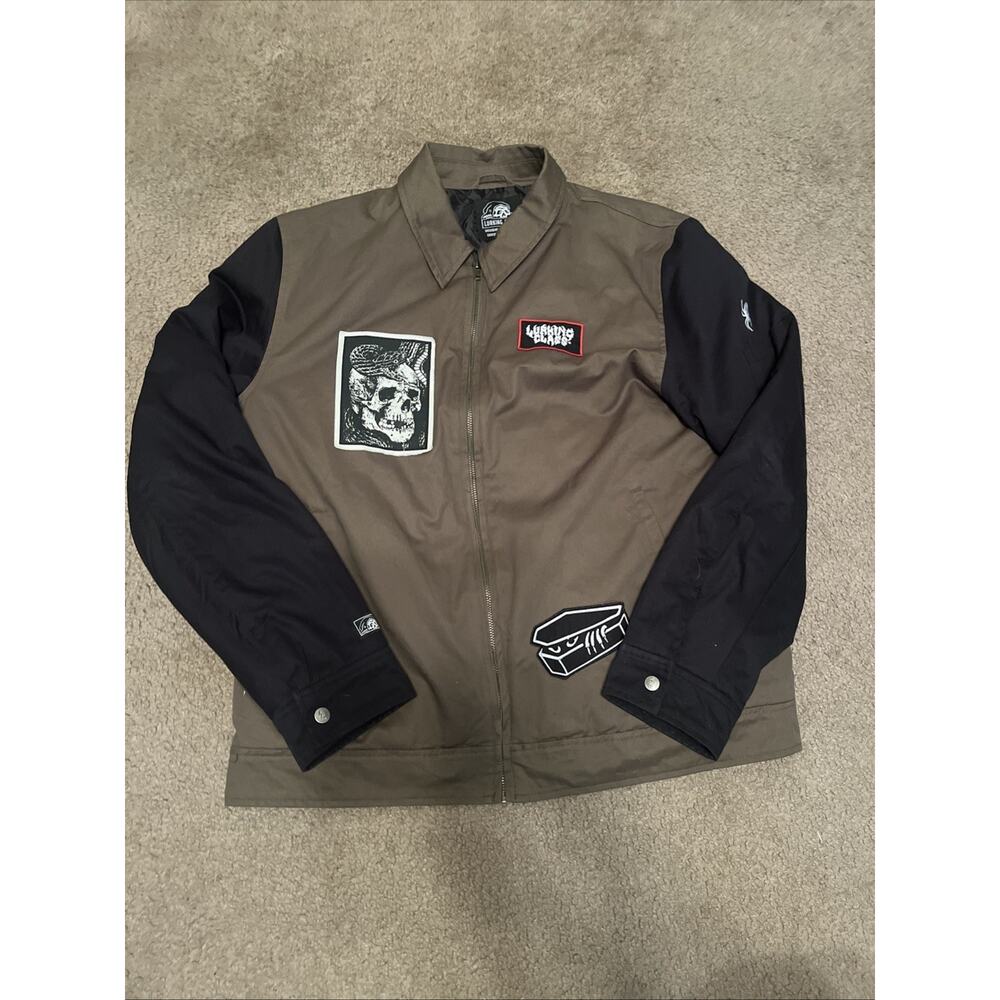 Lurking Class by Sketchy Tank Bomber Jacket Green Skull Patches Large Spider Web